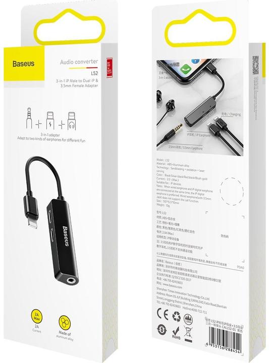 Actual product image Baseus L52 3-in-1 Adapter (Lightning, 3.5mm jack)