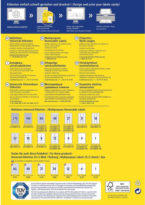 Actual product image Avery Universal labels