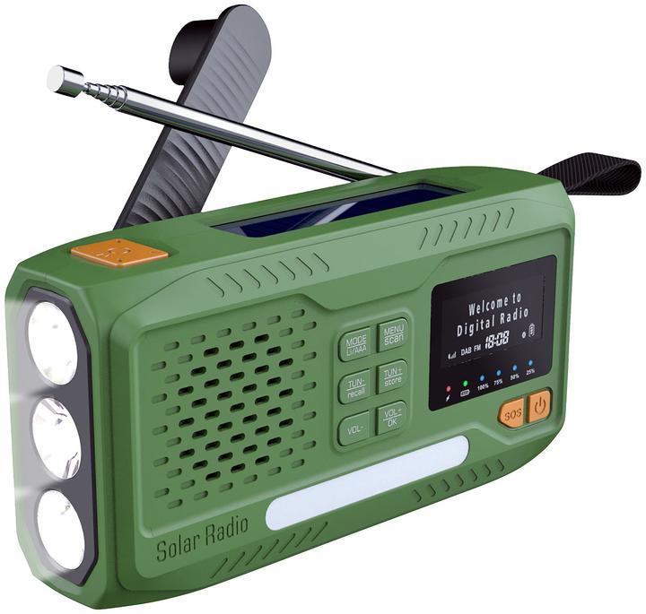 Actual product image Infactory Mobile DAB+ crank radio with EWF, solar panel, LED and USB power supply unit (DAB+, VHF, Bluetooth)