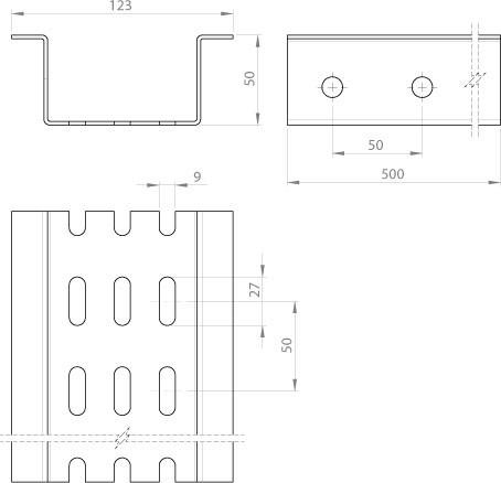 Actual product image Unex 66837 Omega profile perforated grey RAL7030 0.50 m stainless steel