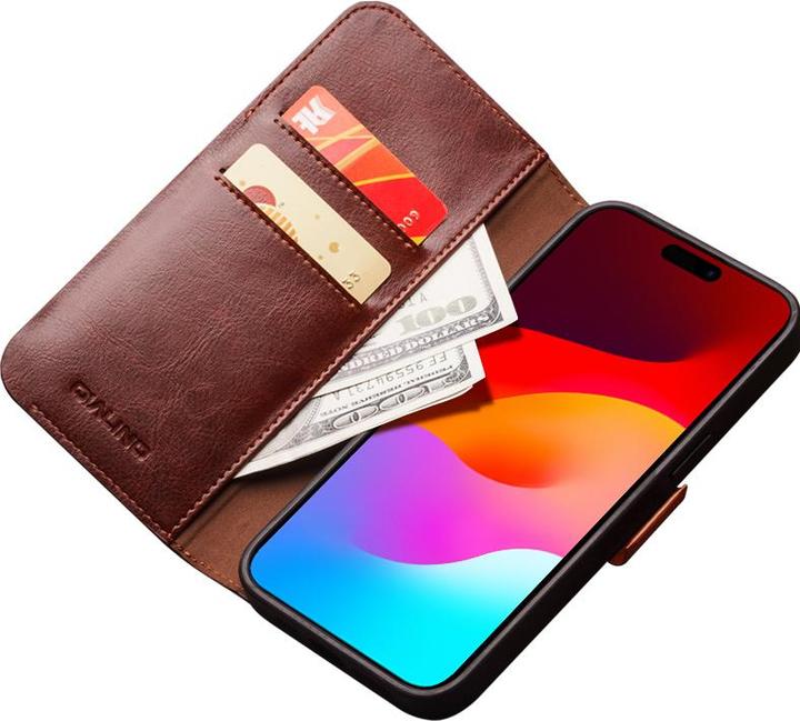 Produktbild QiAlino Hülle Flip mit magnetischem Verschluss Dunkelbraun (Apple iPhone 15 Pro)
