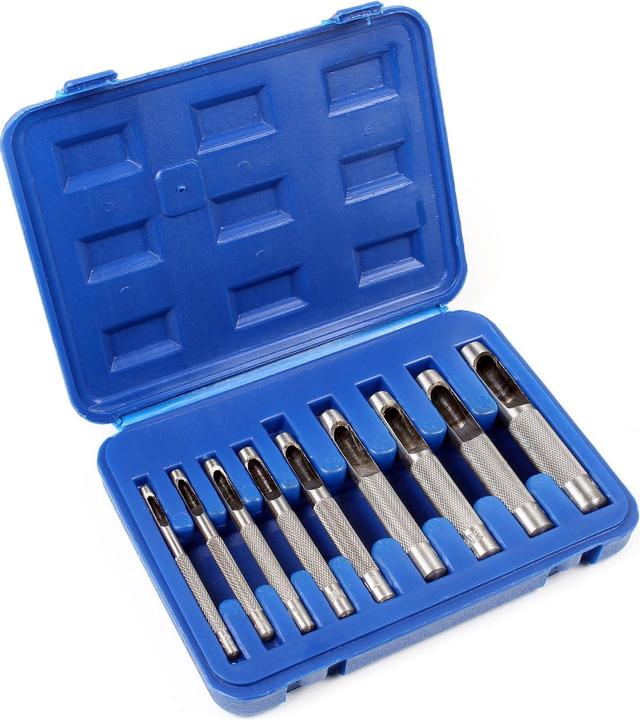 Actual product image XPOtool Hollow Punch Set 3-12mm 9 Pieces of Carbon Steel for Cutting Holes in Leather, Rubber etc.