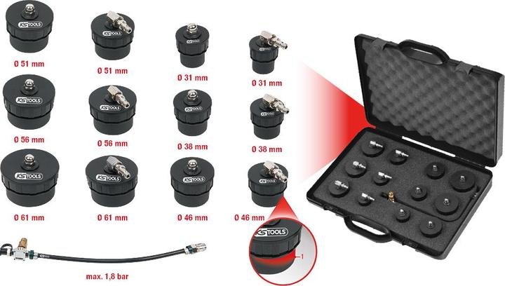 Image du produit KS Tools Coffret de test à baïonnette du système d'air du turbocompresseur, 13 pcs