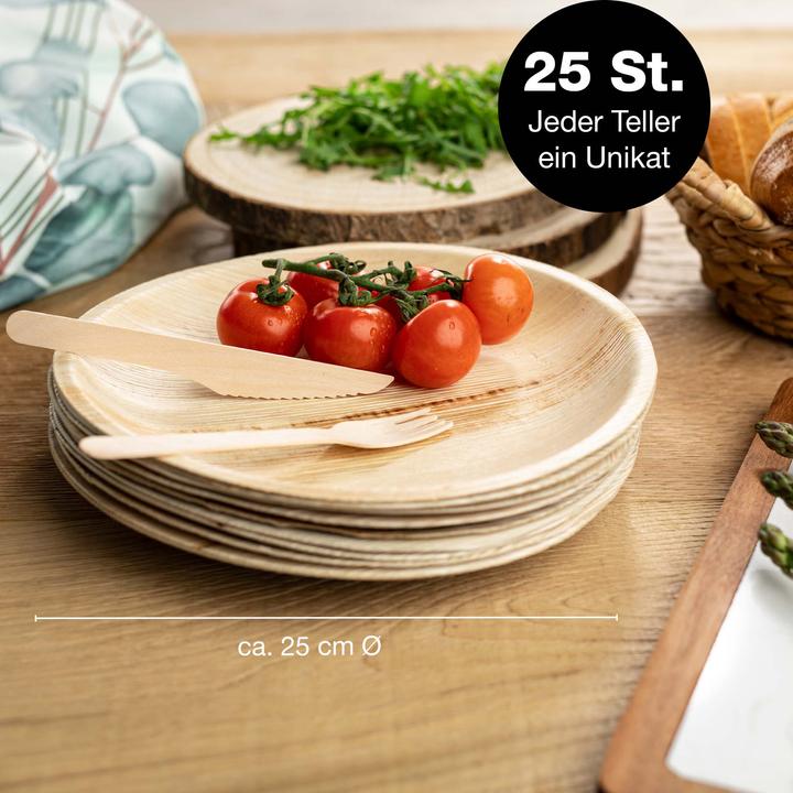 Produktbild Moritz & Moritz 75tlg. Palmblatt Geschirr Rund 25 cm Ã˜ inkl. Besteck Einweg (75 x)
