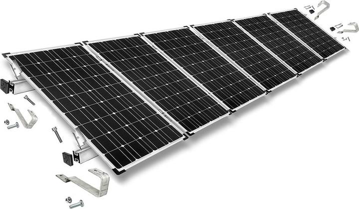 Image du produit Offgridtec Kit de montage avec crochets de toit pour tuiles plates pour le montage de 6 panneaux solaires sur