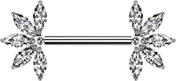 Produktbild Star Piercing Threadless Barbell silber mit zwei Fächer silber fünf Kristalle silber (ohne Messing, Titan G23)