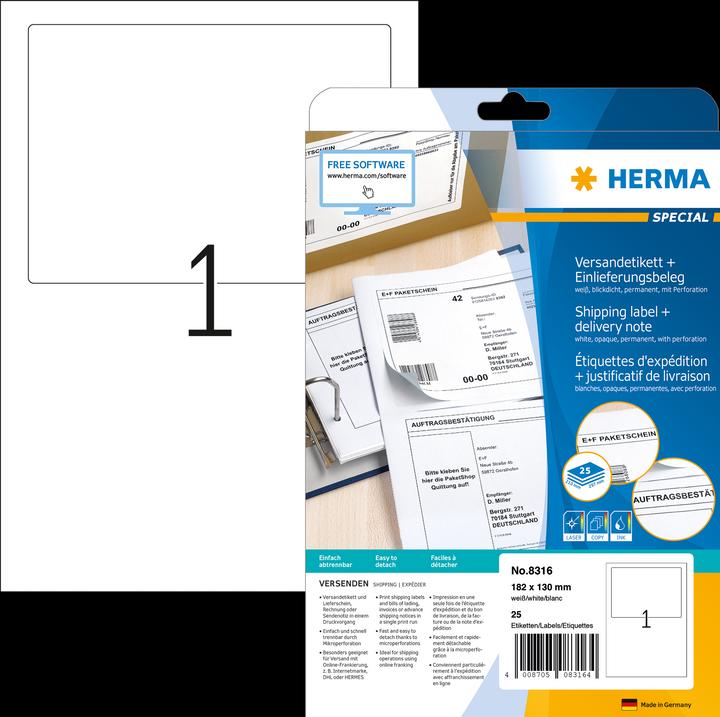Produktbild HERMA Versandetiketten mit Einlieferungsbeleg