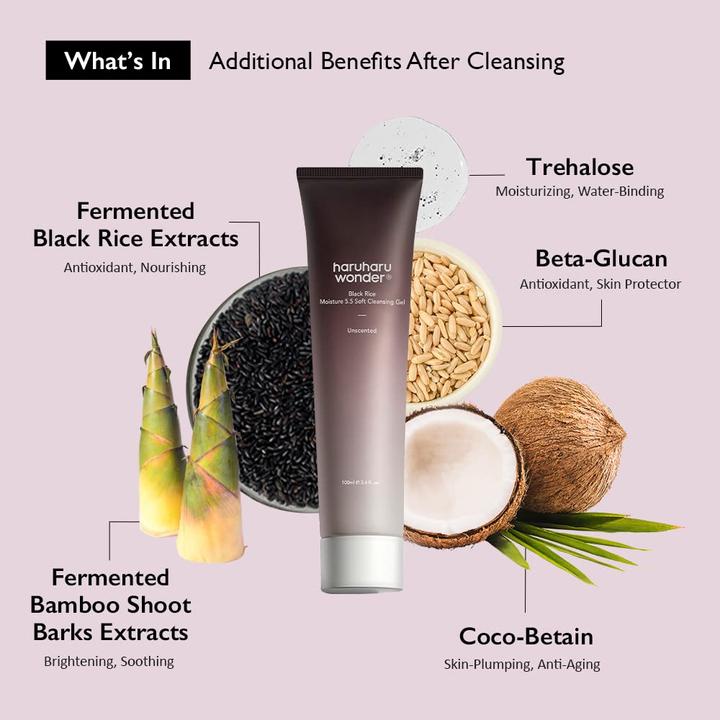 Immagine prodotto Haruharu Wonder Wonder Black Rice Moisture Soft Cleansing Gel 100ml - Detergente in schiuma di riso nero fermentato (Gel, 100 ml)