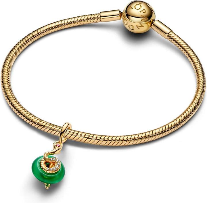 Actual product image Pandora Snake Green Murano Glass Dangle Charm (Gold plated, Metal, Glass)