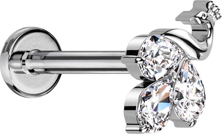 Actual product image Star Piercing Micro labret internal thread silver peacock silver three crystals silver (without brass, Titanium G23)