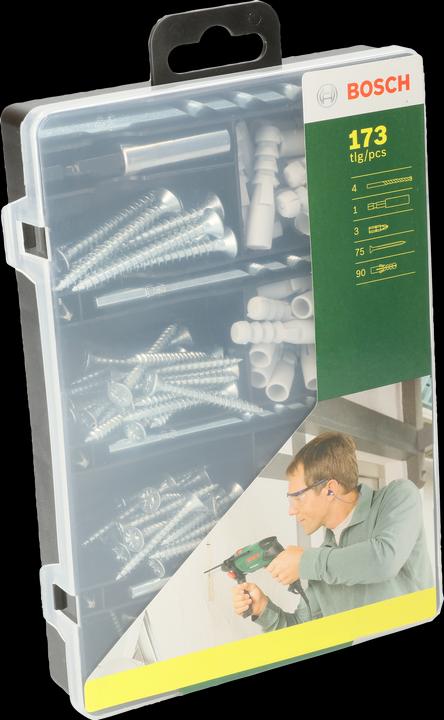 Produktbild Bosch Zubehör Befestigungs-Set 173-teilig, Bohrer, Dübel, Schrauben, Bits in Sortierbox (173 Schrauben pro Stück)