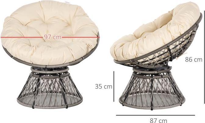 Image du produit Swisshandel24 Fauteuil Papasan Fauteuil en osier Fauteuil coquille avec assise rembourrée 360 degrés Rotin