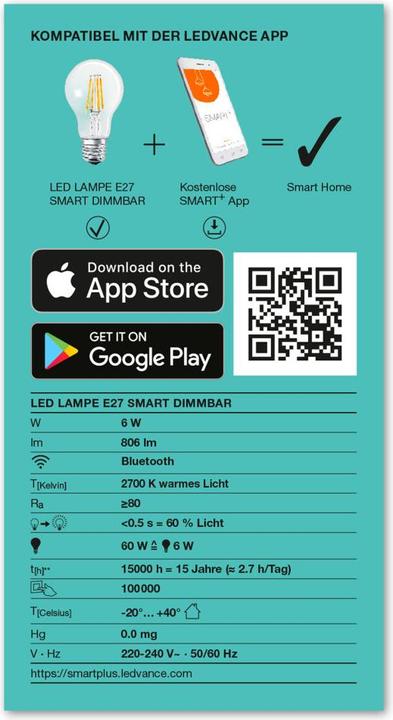 Label énergétique Ledvance Lumière du peuple (E27, 6 W, 806 lm, 1 x, E)