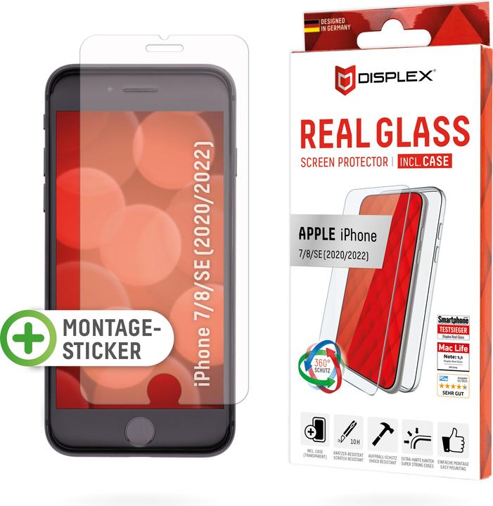 Produktbild Displex Real Glass, 2D Panzerglas + Handyhülle (1 Stück, Apple iPhone 6, Apple iPhone 8, Apple iPhone 7, Apple iPhone SE (2nd Gen), Apple iPhone SE (3rd Gen))