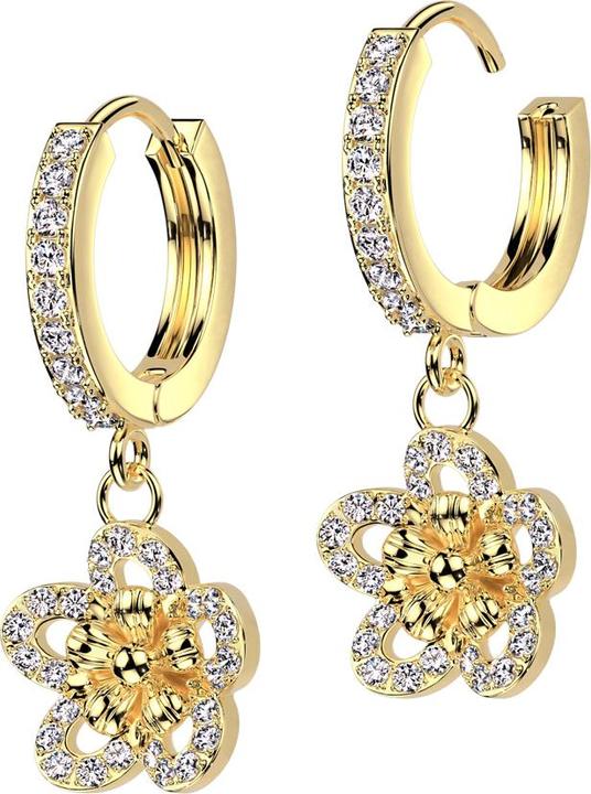Immagine prodotto Star Piercing Ohrring zum Klappen vergoldet Kristalle silber Anhänger Blume (Ottone, Acciaio chirurgico 316L)