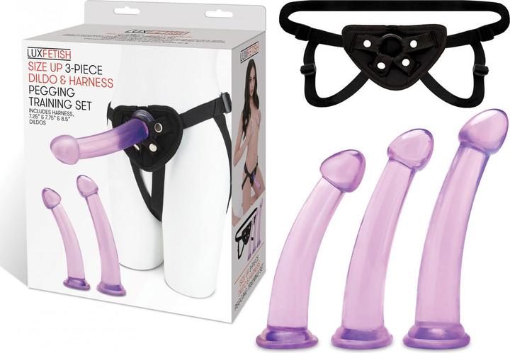 Actual product image Lux Fetish Size Up 3-Piece Dildo and Harness Pegging Training Set