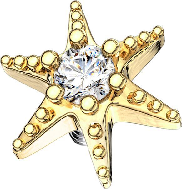 Star Piercing Dermal Anchor vergoldet Seestern mit Kristall (Chirurgenstahl 316L, Messing)