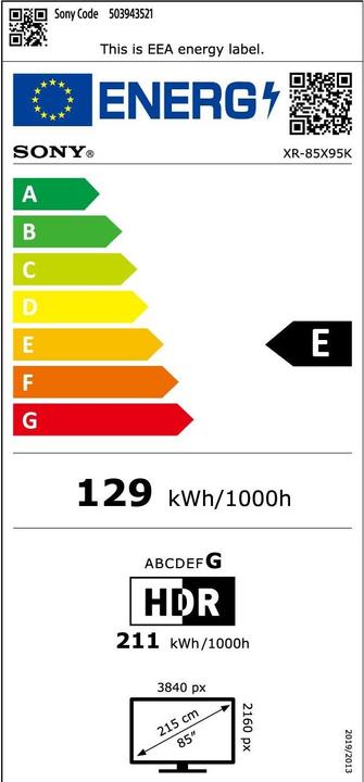 Energie-Label Sony XR-85X95K (85", X95K, Mini-LED, 4K, 2022)