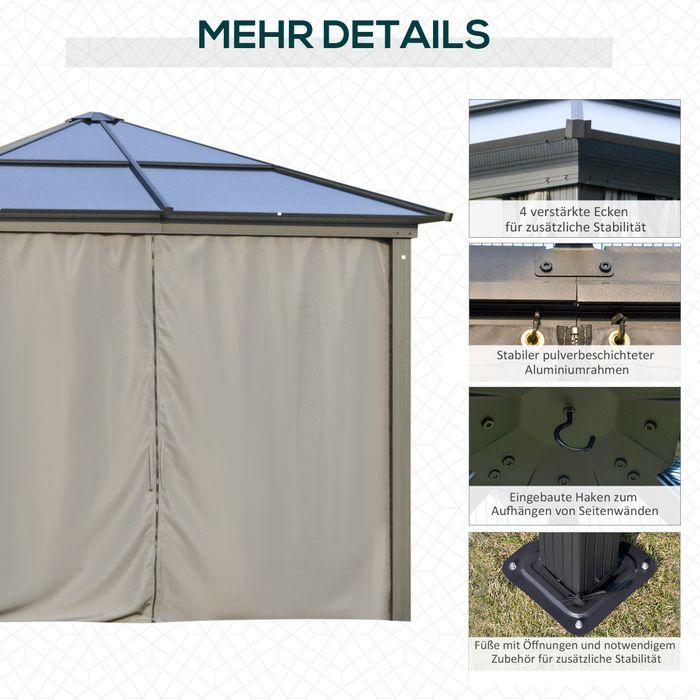 Produktbild Swisshandel24 Luxus Pavillon Gartenpavillon Alu mit lichtdurchlässigem PC Dach Braun+Beige 300 x 360 x 265 cm (360 cm, 300 cm)