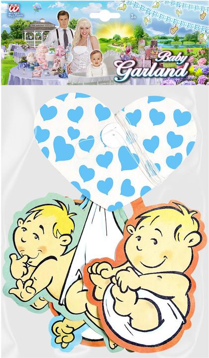 Image du produit Widmann Bedruckte Girlande Mit Hellblauen Herzen Und Babymotiven 3 m