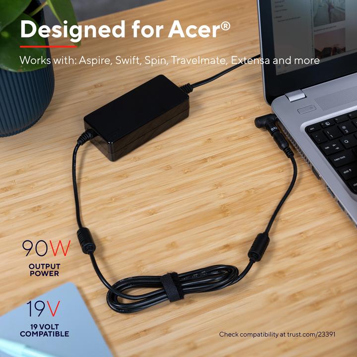 Image du produit Trust Adaptateur secteur 90 W Maxo pour ordinateurs portables Acer (90 W)