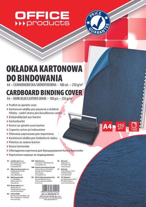 Immagine prodotto Office Products Office Produktai Copertine, cartone, A4, 250 g/m², similpelle, blu scuro, 100 pezzi (20232525