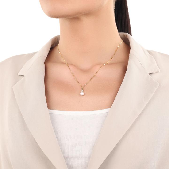 Actual product image Amor pendant for ladies, gold 375, synthesised zirconia, cultured freshwater pearl (Gold 375, 9 ct)