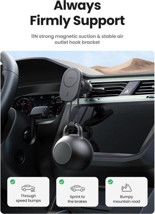 Actual product image Ugreen Bezprzewodowa ładowarka samochodowa W522 (czarna)