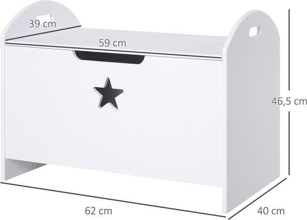 Image du produit Swisshandel24 Coffre à jouets Coffre de rangement pour enfants Coffre de siège Charnière de sécurité Blanc MDF 62