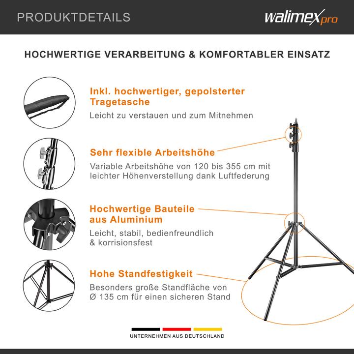 Immagine prodotto Walimex pro pro lampada treppiede AIR con smorzamento dell'aria (355 cm, 8 kg)