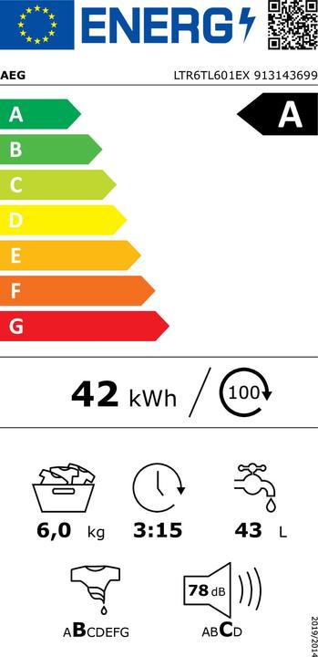 Label énergétique AEG LTR6TL601EX (6 kg, Arrière)