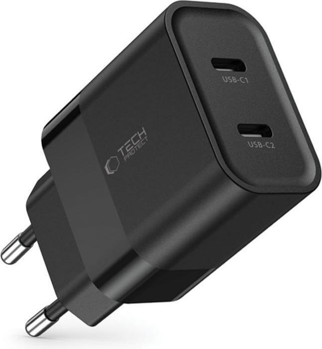 Image du produit Tech-Protect C20W mains charger 2x USB-C PD 20W - noir (20 W)