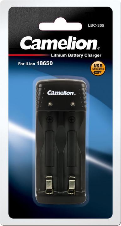 Immagine prodotto Camelion Caricabatterie con cavo di ricarica Micro USB adatto a 1 o 2 batterie Li-ion 18650. (Caricabatterie senza batteria)