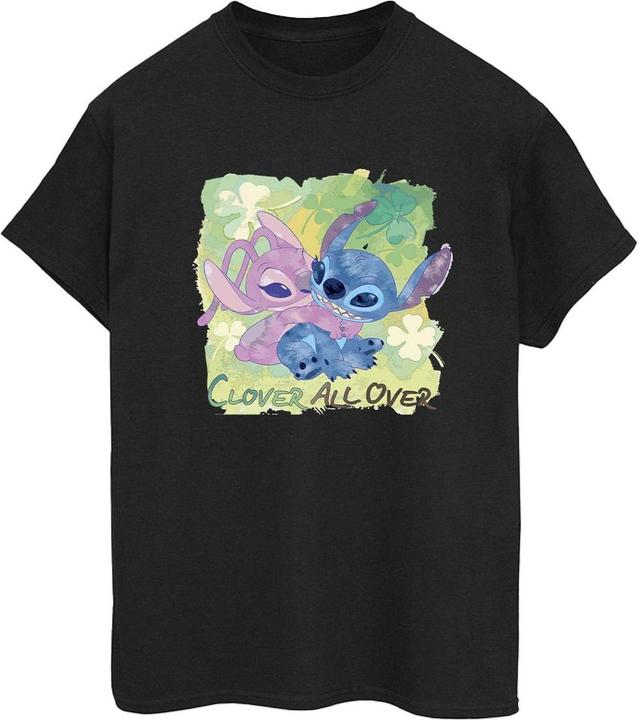 Actual product image Disney Womens/Ladies Lilo And Stitch St Patrick's Day Clover Cotton Boyfriend T-Shirt (XL)
