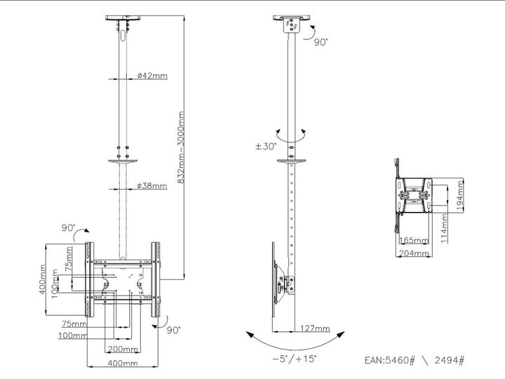 Produktbild Multibrackets Deckenhalter 32" - 70", Metall, weiss, max 30 kg (Decke, 55", 30 kg)