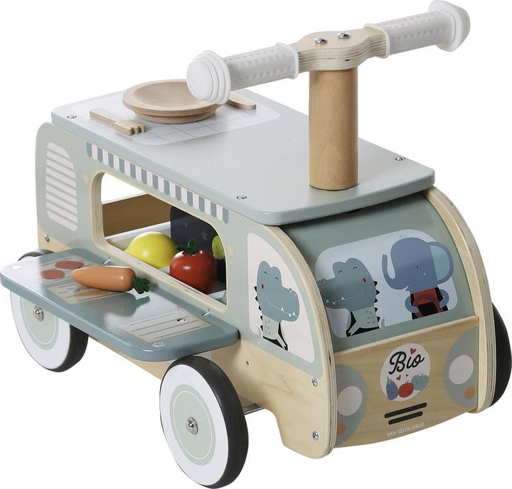 Vertbaudet Véhicule à pédales 2 en 1 pour bébé avec étal de légumes et cuisine de jeu, bois FSC®.