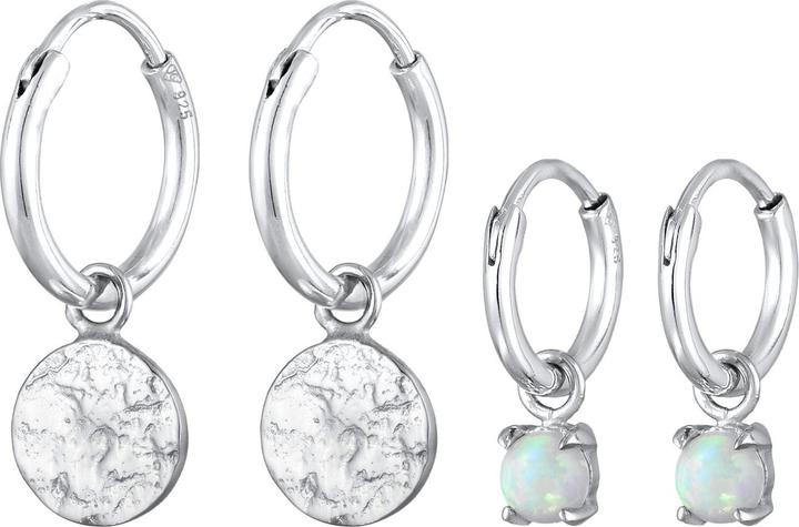 Actual product image Elli Earrings Creoles Plate Opal Gemstone Set of 2 925 Silver (Synthetic Opal, 925 sterling silver)