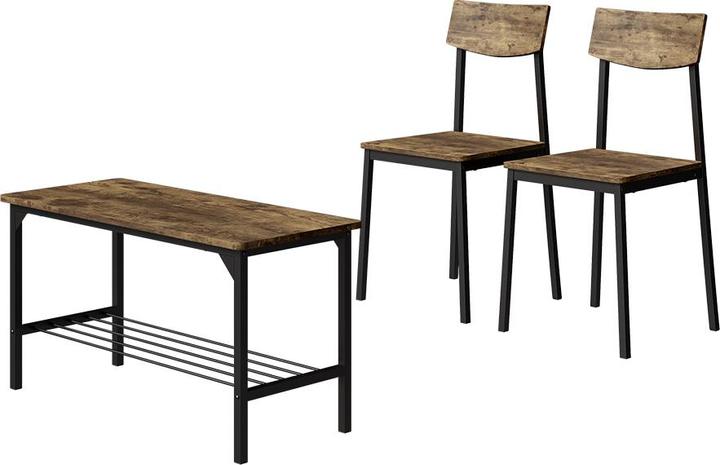 Image du produit Vichy Sitzbank und Stuhl Fyrk, Schwarz/Eiche rustikal, 85 x 46 cm 3 Teile (85 cm)