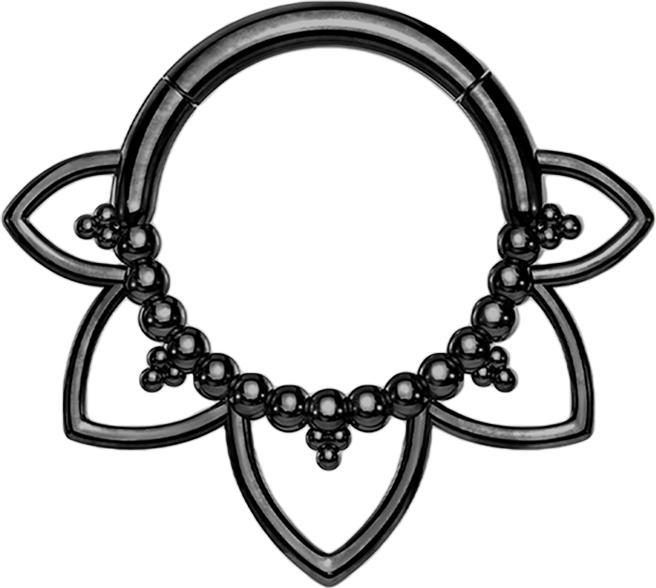 Star Piercing Micro Segmentring klappbar schwarz filigrane Herzen (Chirurgenstahl 316L, ohne Messing)