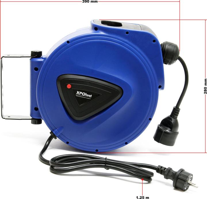 Actual product image XPOtool automatic 20m cable drum with wall bracket 180° pivoting and mounting material (20 m)