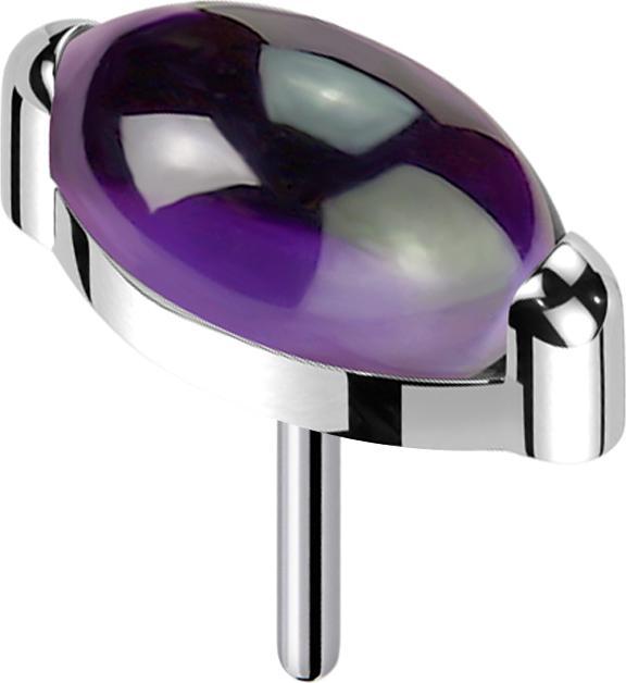 Star Piercing Threadless silber Ovaler Amethyst Stein (Mineralisch, Titan G23, ohne Messing)