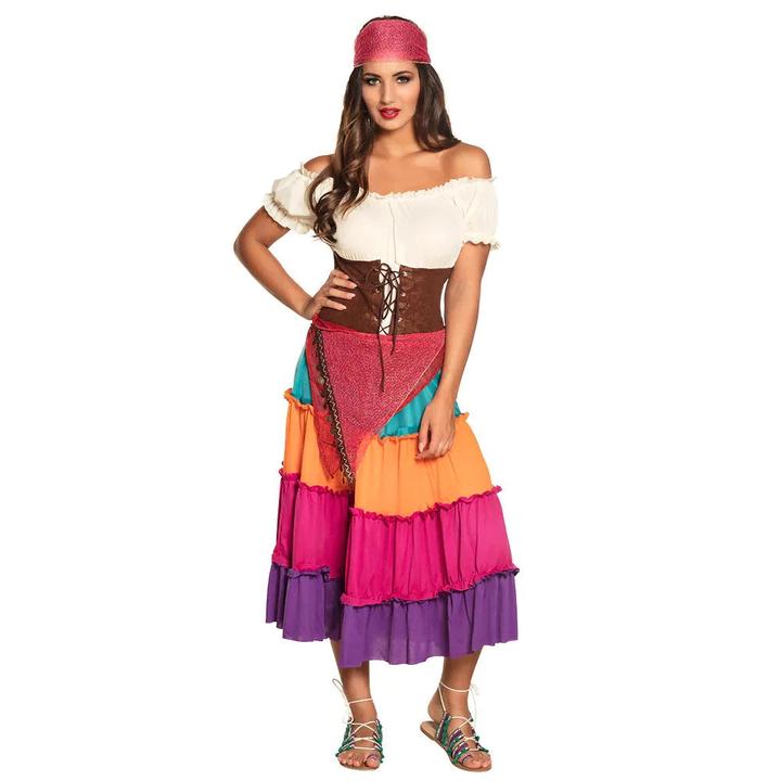 Produktbild Boland Wahrsagerin Zigeunerin Damenkostüm mit Bandana, Kleid, Gürtel (42)
