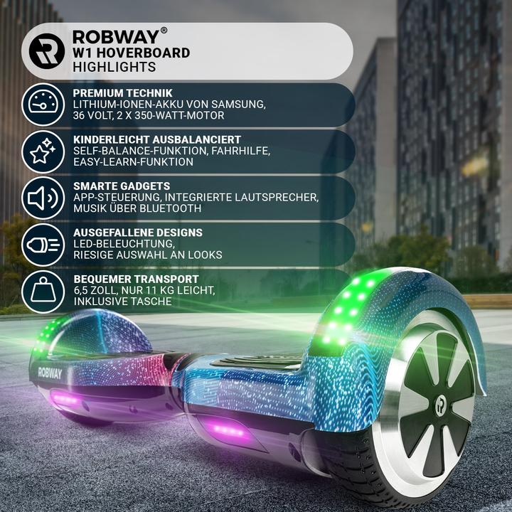 Produktbild Robway Hoverboard W1 E-Balance Board Scooter Elektro Roller Smart Self Balance (Blau Chrom)
