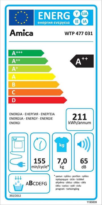 Etichetta energetica Amica Wärmepumpentrockner (7 kg, A destra)