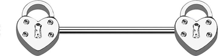 Star Piercing Barbell silber mit zwei Herzschlösser (Chirurgenstahl 316L, ohne Messing)