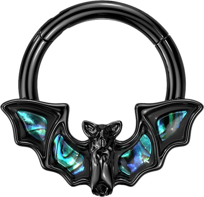 Star Piercing Micro Segmentring klappbar schwarz Fledermaus mit Abalone (Messing, Chirurgenstahl 316L)