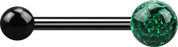 Produktbild Star Piercing Barbell schwarz mit Kugel und Kristallkugel grün Epoxy Schutzschicht (Titan G23, ohne Messing)
