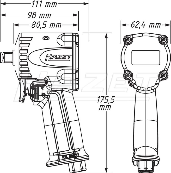 Actual product image HAZET Impact wrench ∙ extra short 9012M-1 ∙ Maximum loosening torque: 1200 Nm ∙ Square, solid 12.5 … (Air blast)