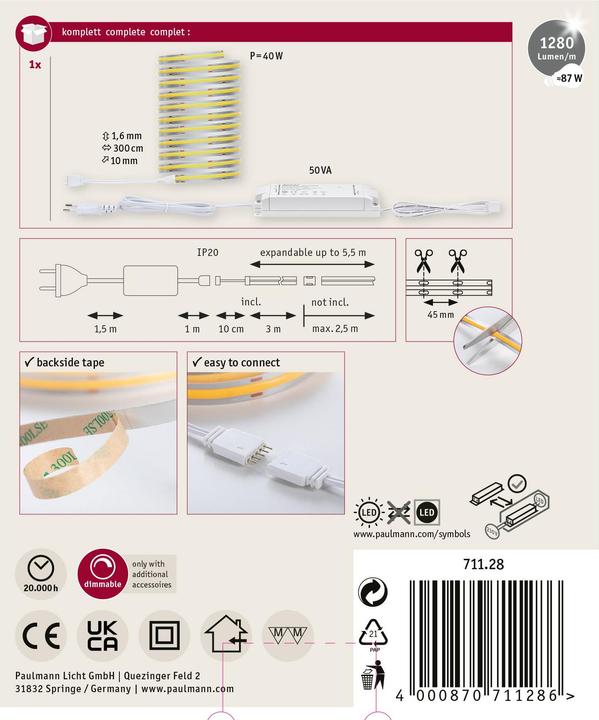 Actual product image Paulmann MaxLED 1000 Full-Line COB Stripe Set (Daylight, 300 cm, Indoor)