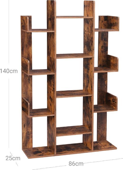 Produktbild Songmics 13 Ablagen Bücherregal Spanplatte, Rustikales Braun (86 x 25 x 140 cm)